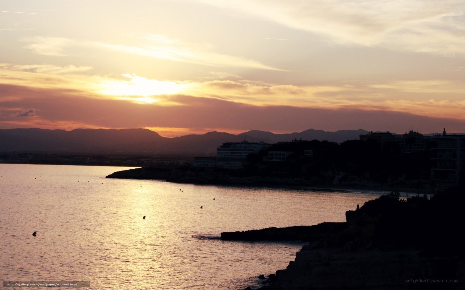 sunset over coastal town