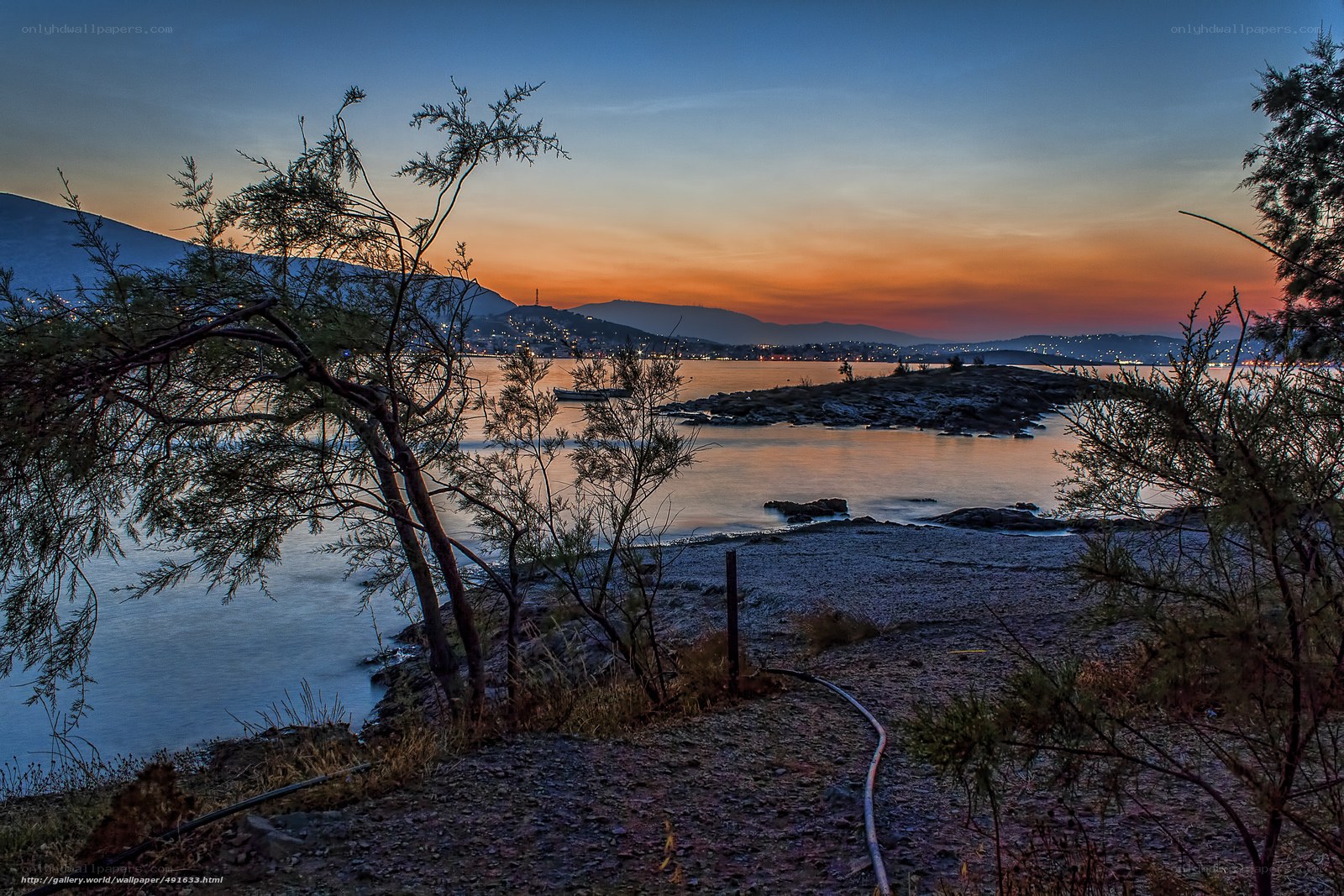 Sunset over coastal town