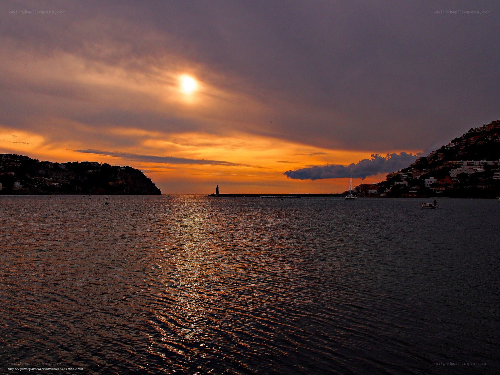 sunset over coastal town