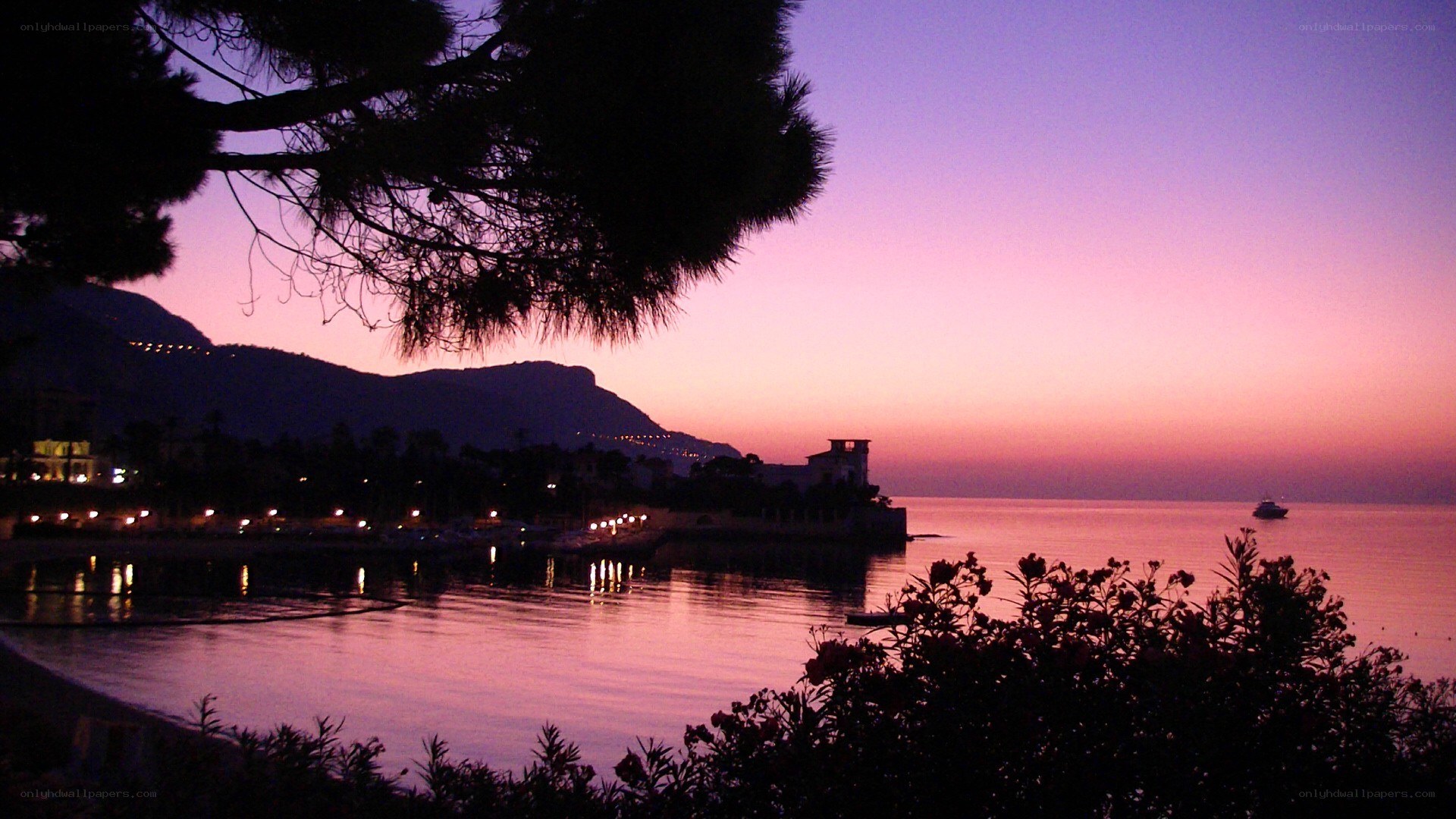 sunset over coastal town