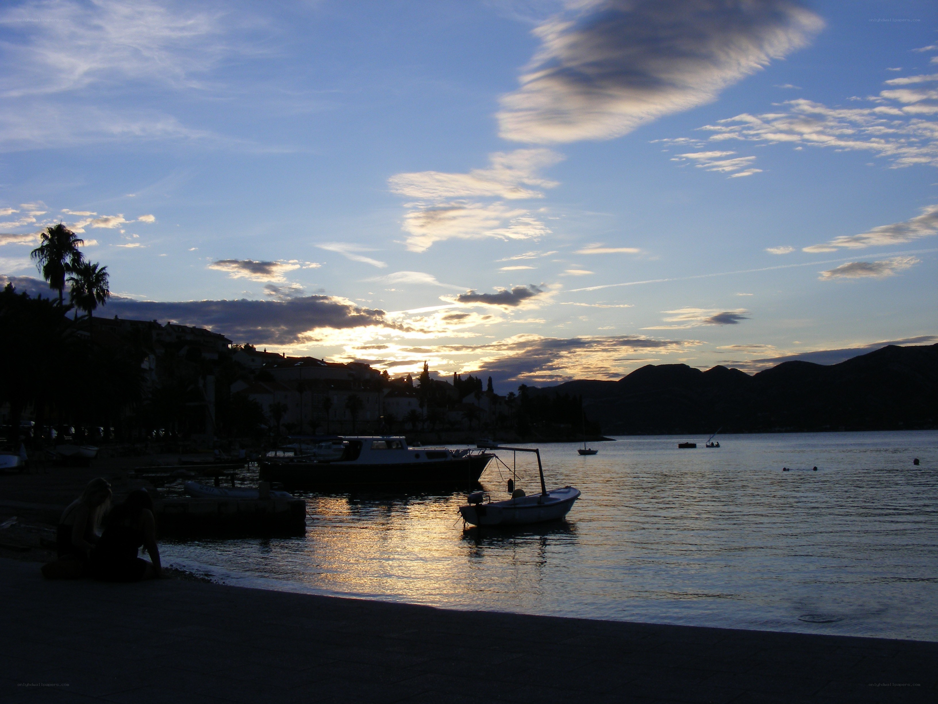 Sunset over coastal town