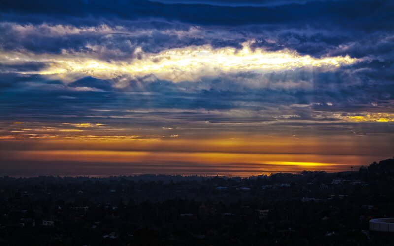 Sunset over coastal town