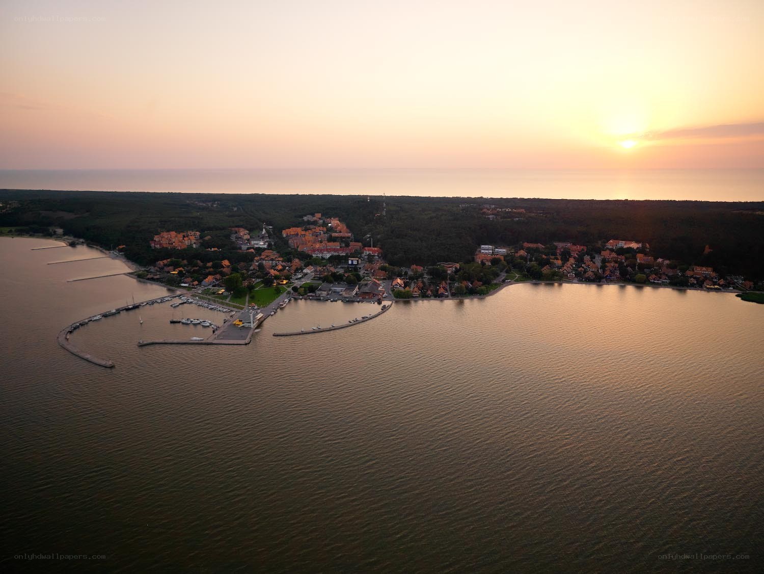 Sunset over coastal town