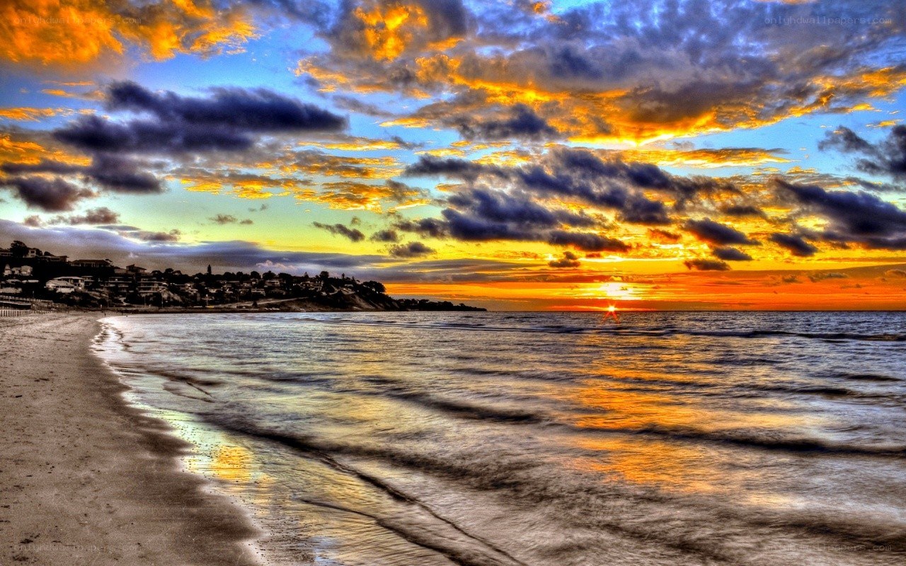 sunset over coastal town