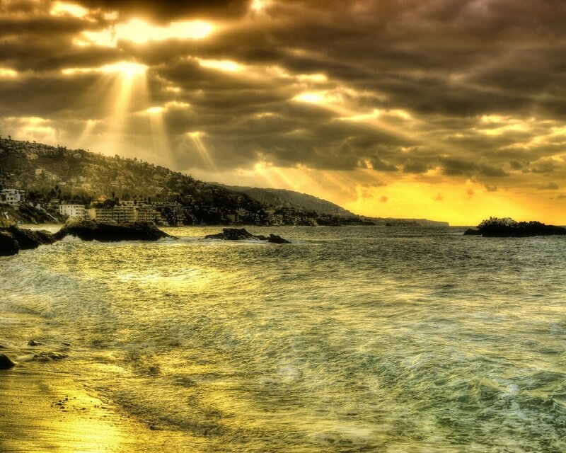 Sunset over coastal town
