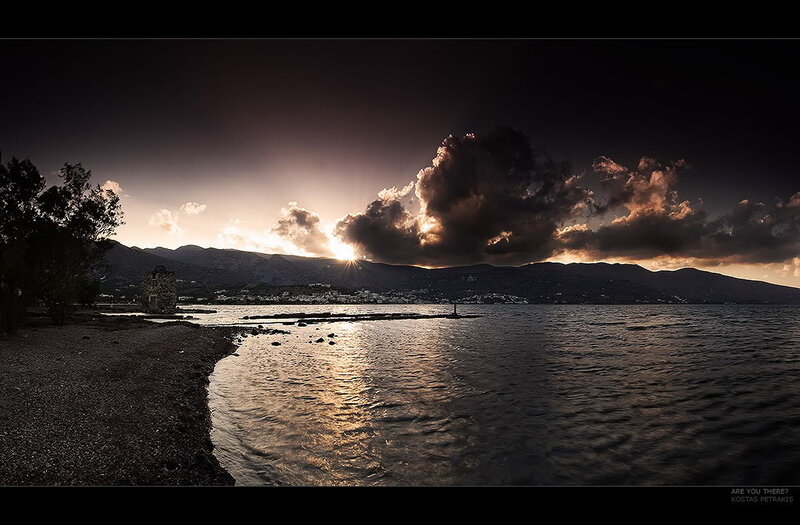 Sunset over Coastal Town — Black