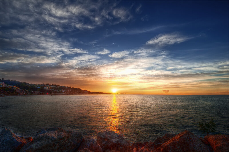 Sunset over Coastal Town — Blue