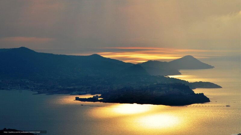 Sunset over Coastal Town — Gold