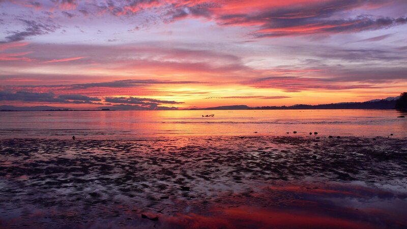 Sunset over Coastal Water — Orange, Serene