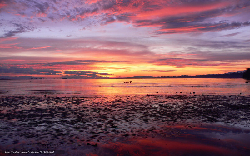Sunset over Coastal Water — Red, Dramatic