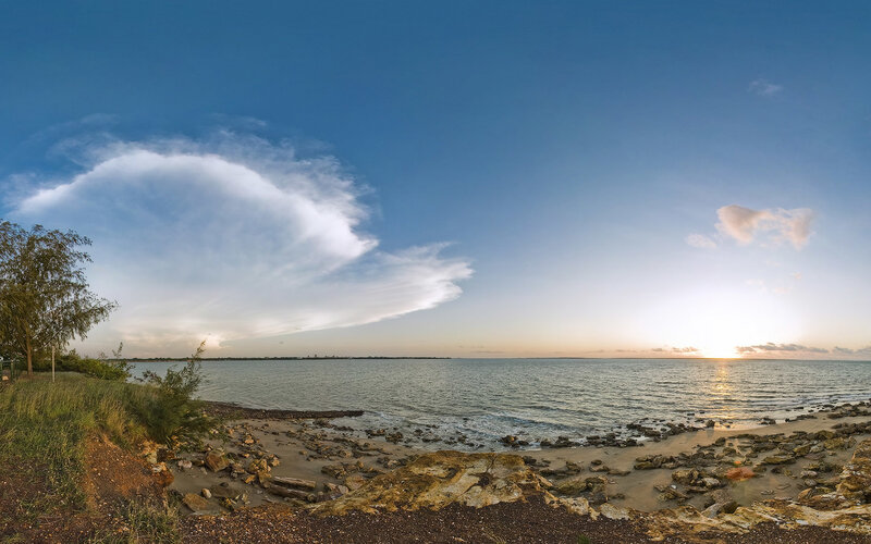 Sunset over coastal waters