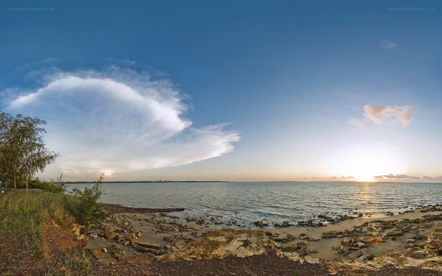 Sunset over coastal waters