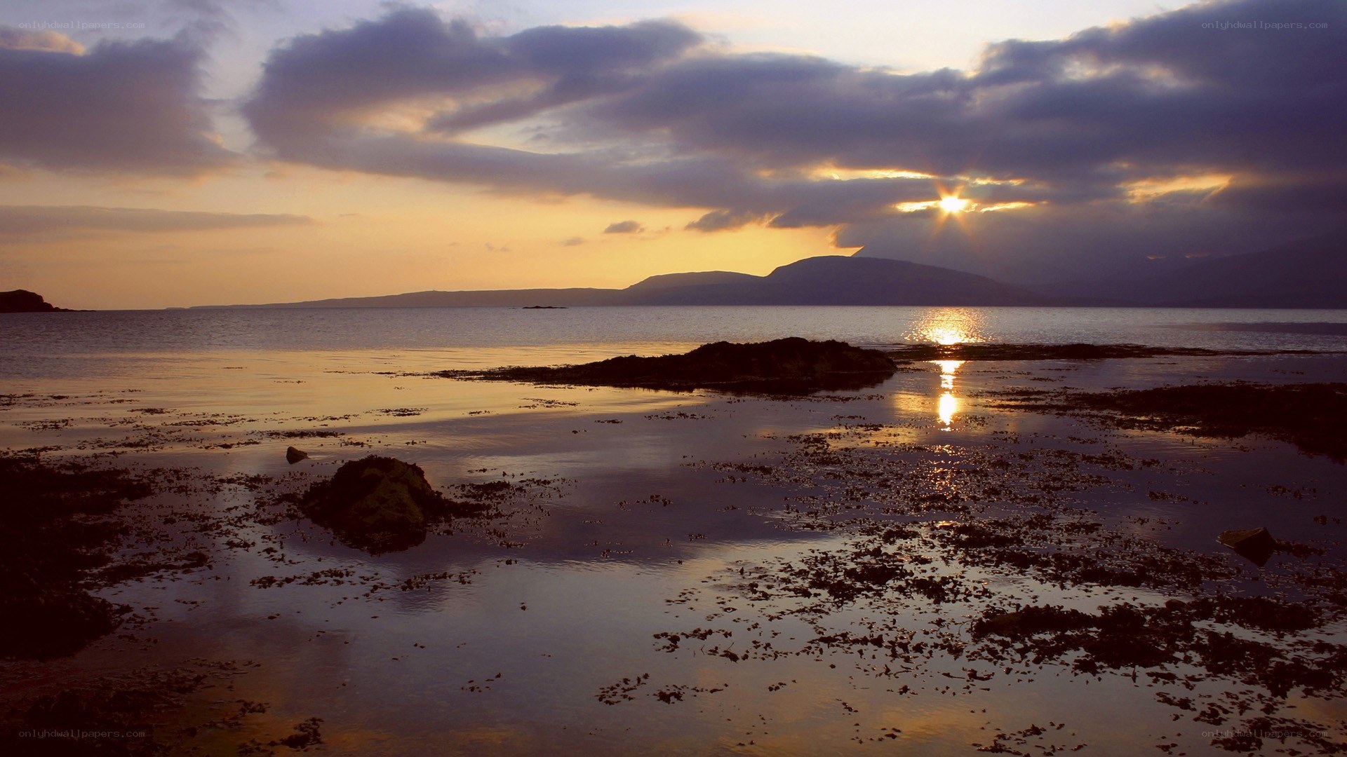 sunset over coastal waters
