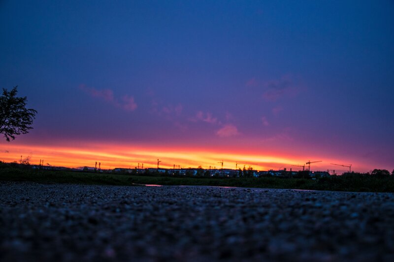 Sunset over construction site