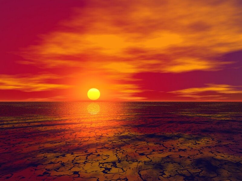 Sunset over cracked sea