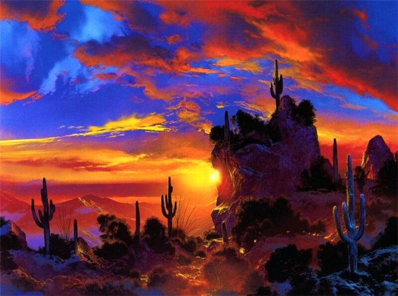 Sunset over Desert Cacti — Orange