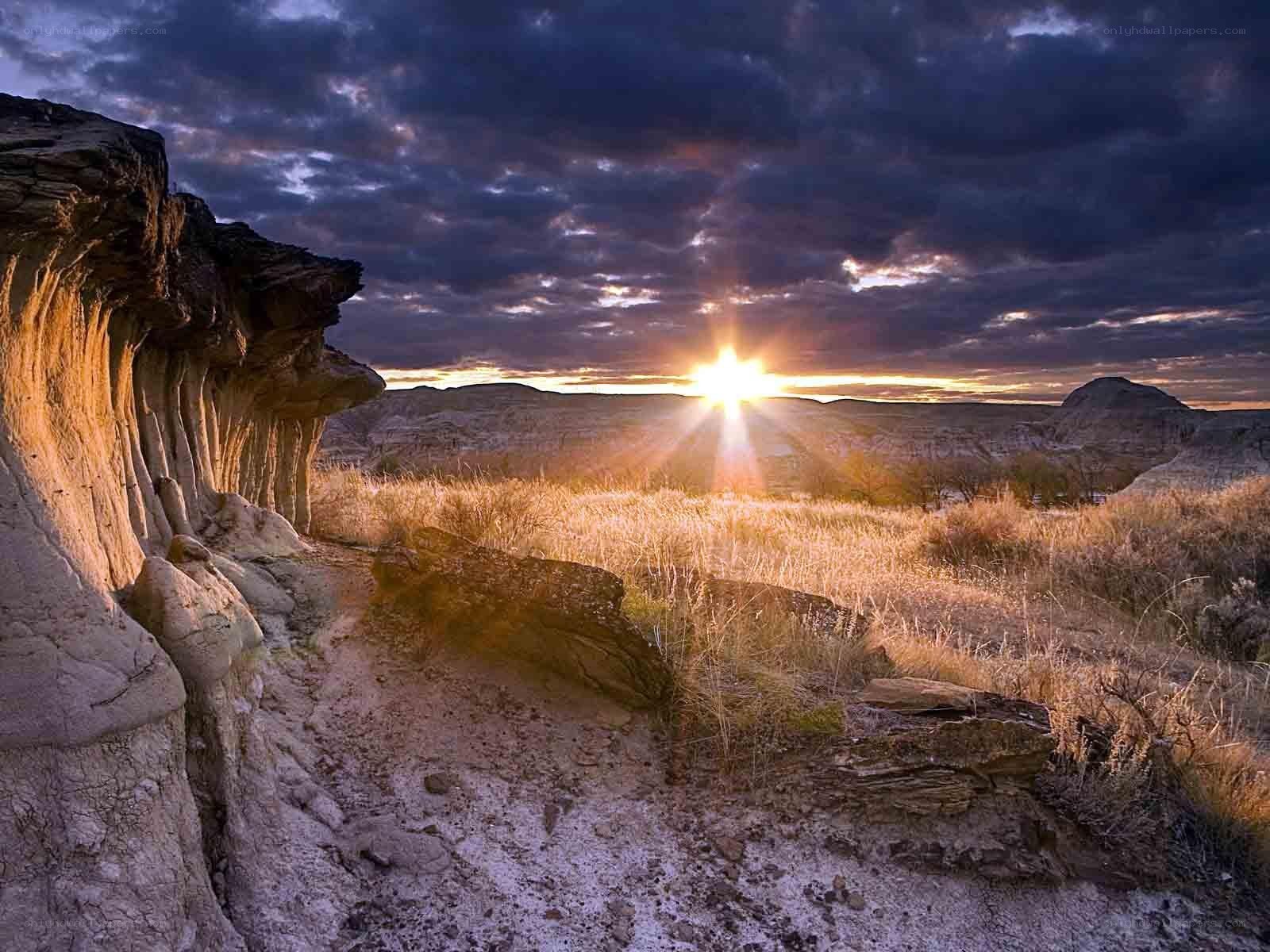 Sunset over desert canyon