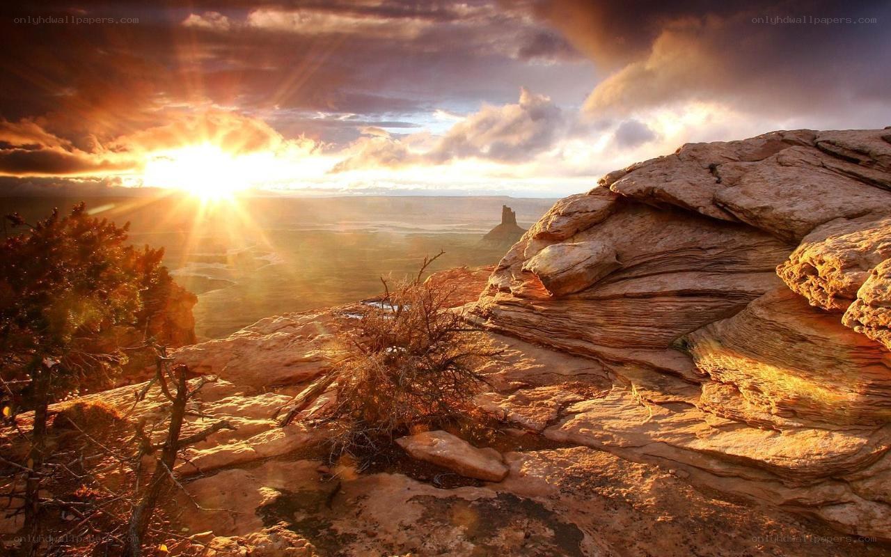 Sunset over desert canyon