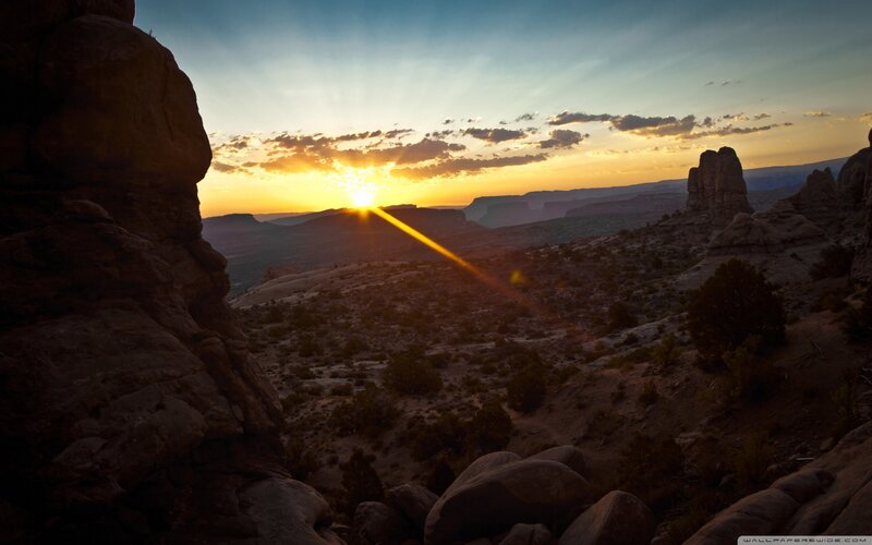 Sunset over desert canyon