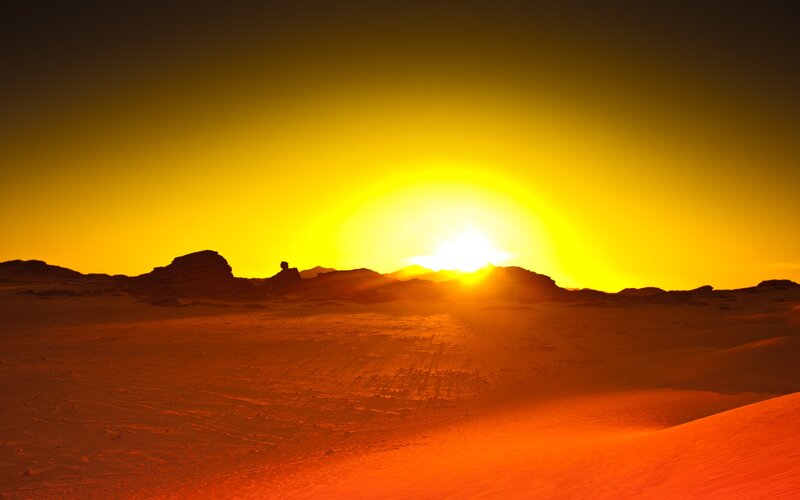 Sunset over Desert Dunes — Yellow, Dramatic