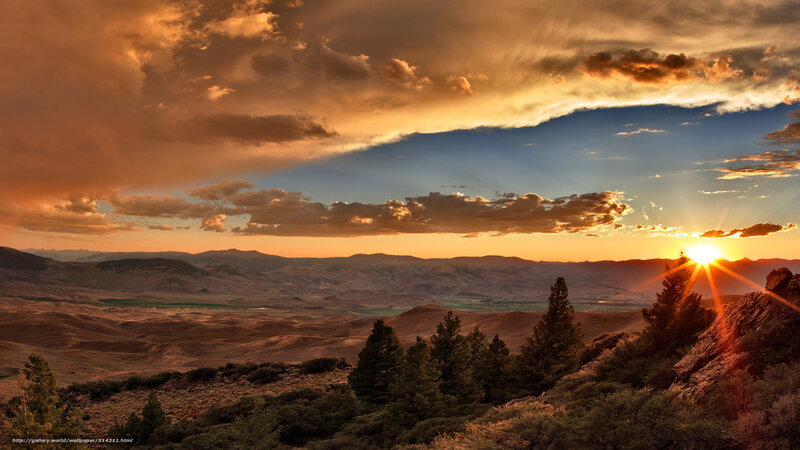 Sunset over Desert Hills — Orange, Dramatic, Photograph, Mountains