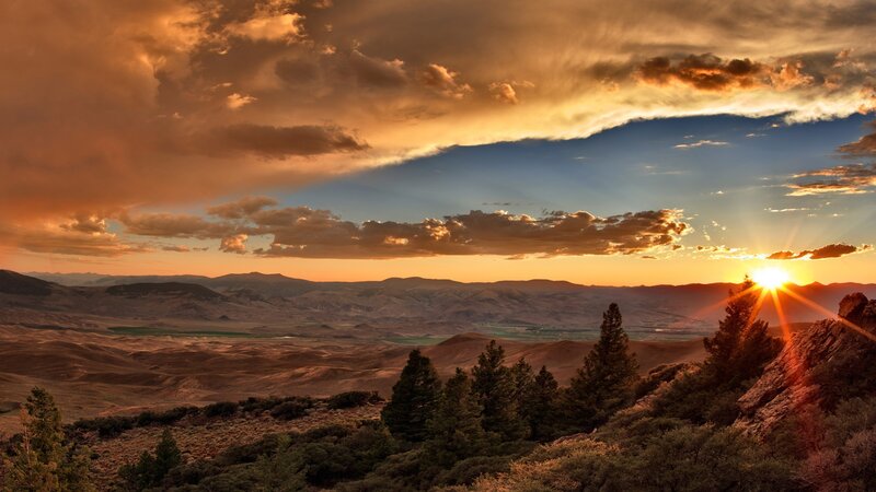 Sunset over Desert Hills — Orange, Dramatic, Photograph, Sun