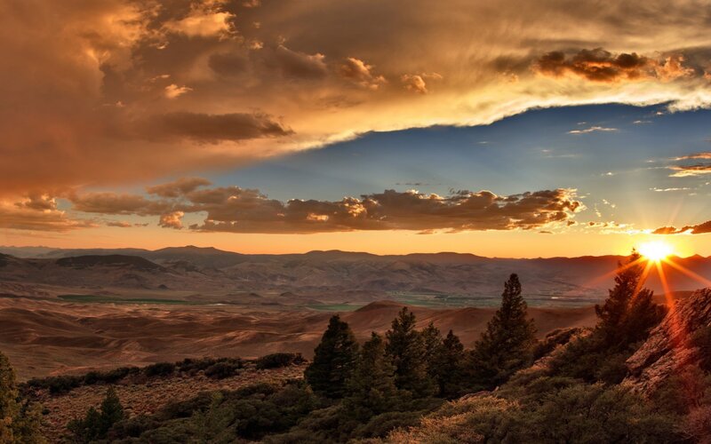 Sunset over Desert Hills — Orange, Dramatic