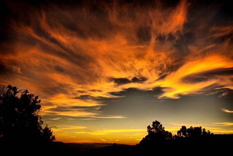 Sunset over Desert Landscape — Orange, Dramatic, Photograph