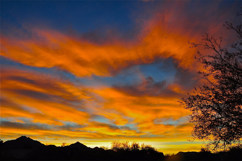 Sunset over Desert Landscape — Orange, Dramatic