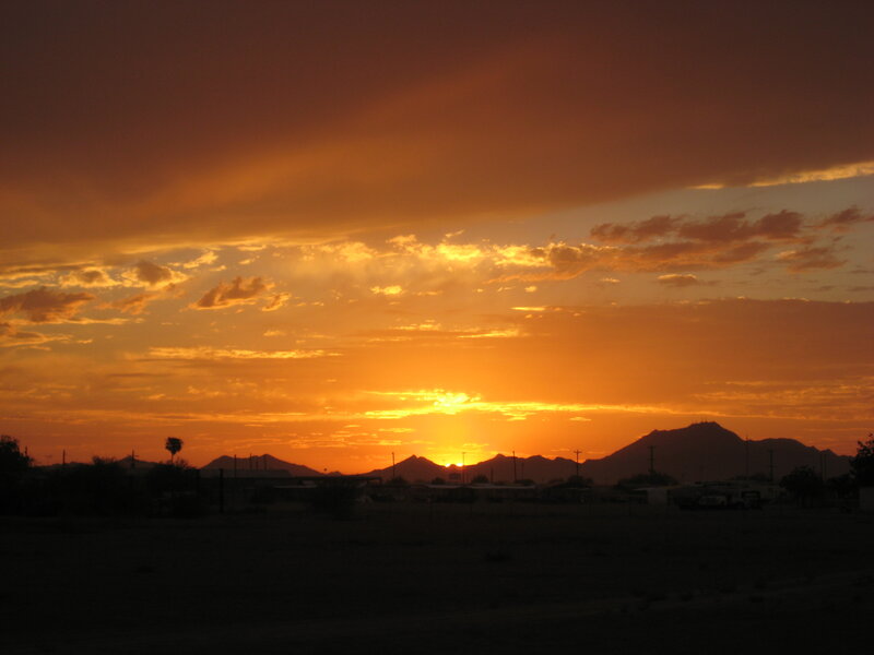 sunset over desert mountains