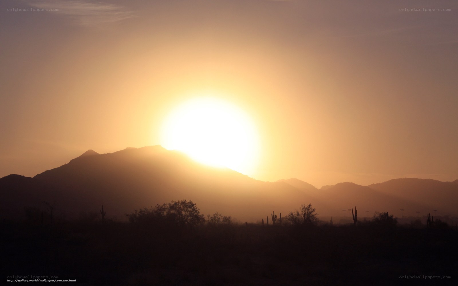 Sunset over desert mountains