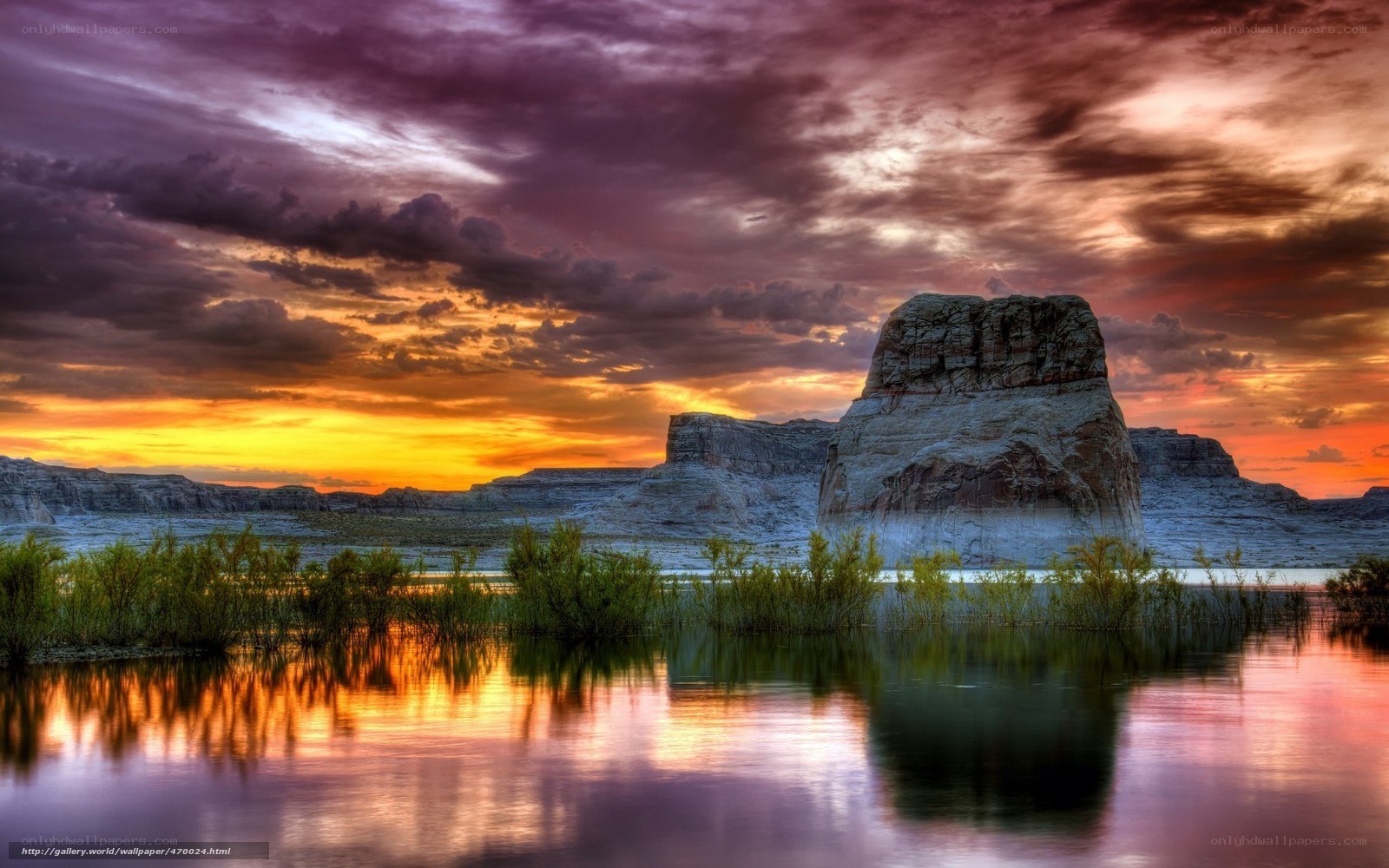 Sunset over desert rock formation