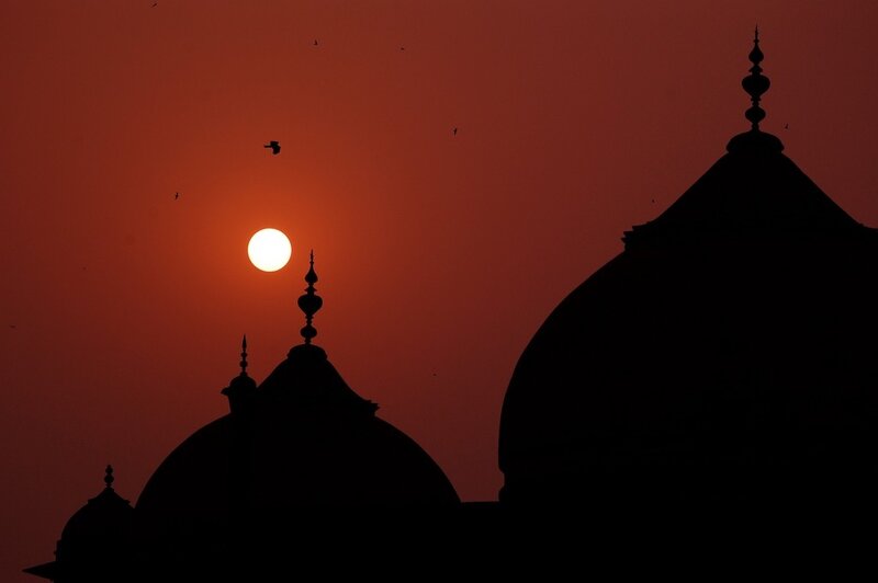 Sunset over domed structures