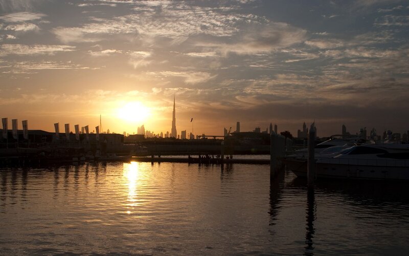 Sunset over Dubai skyline