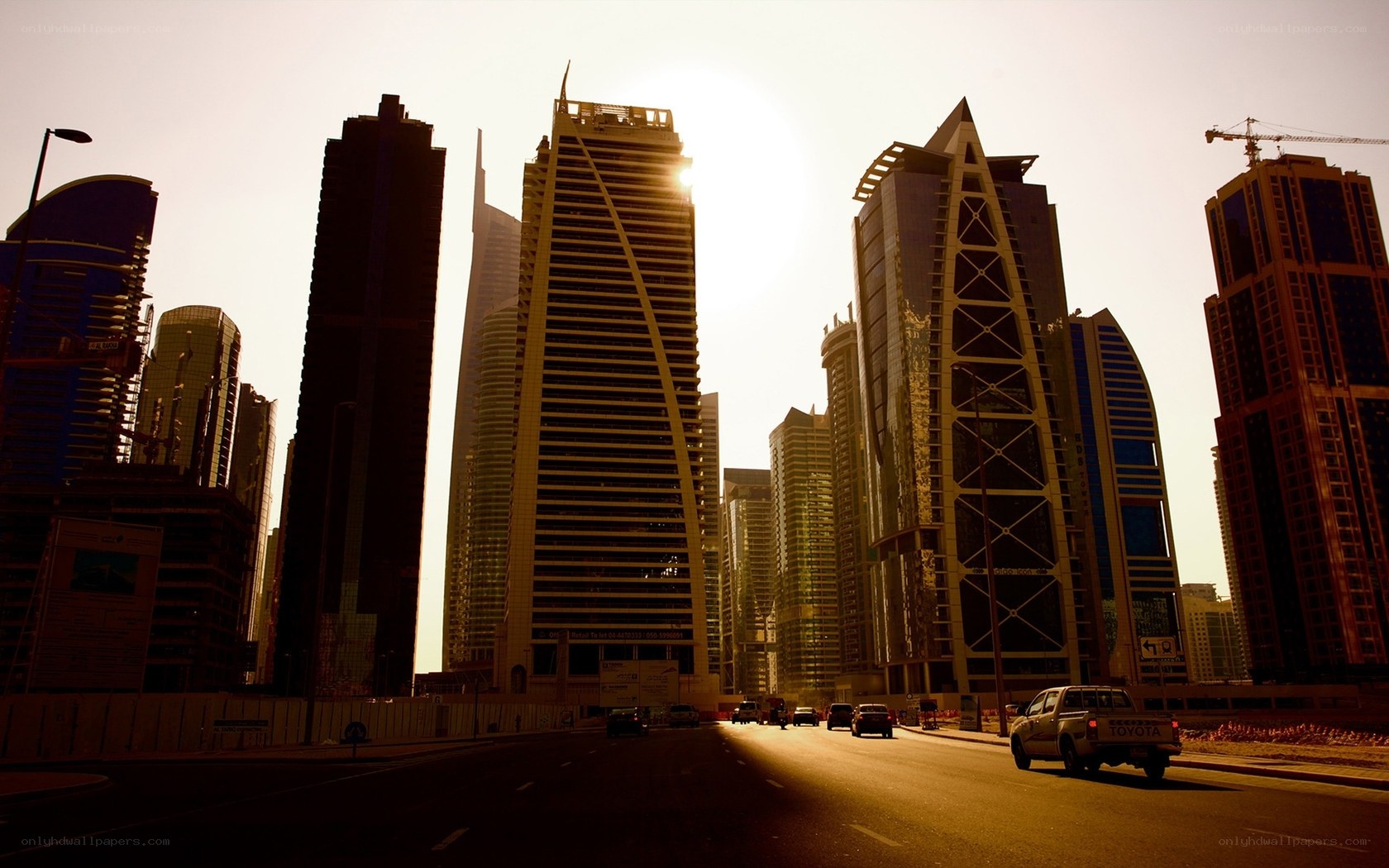 Sunset over Dubai skyscrapers