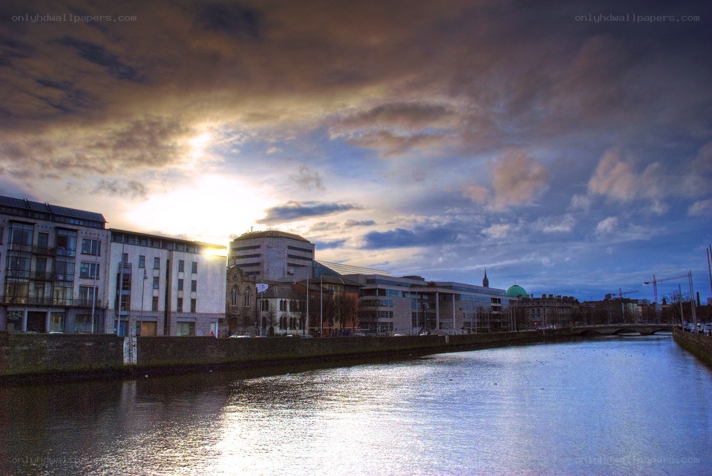 Sunset over Dublin cityscape