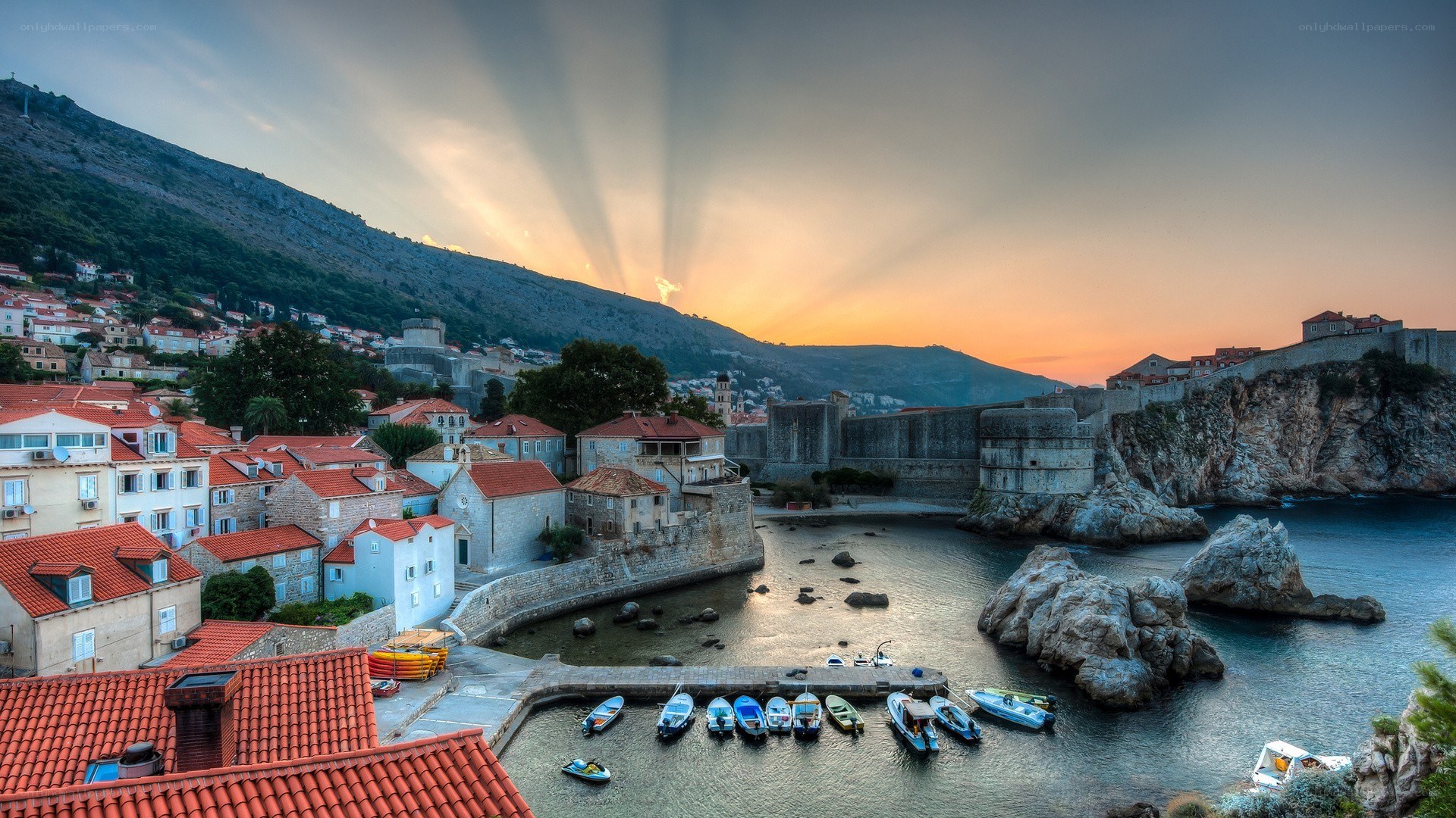 Sunset over Dubrovnik harbor