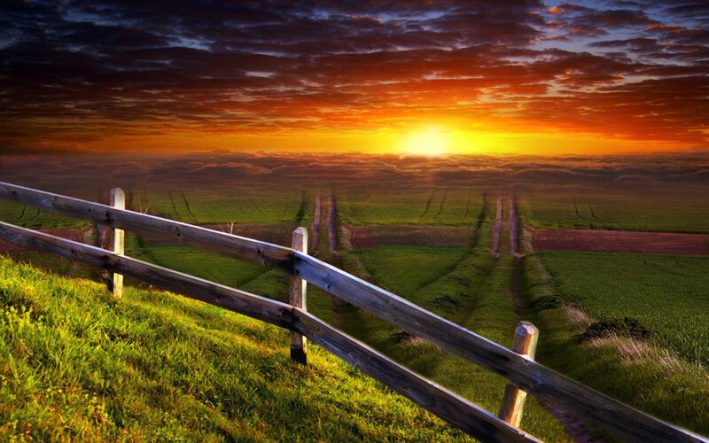 Sunset over Farmland — Orange, Dramatic