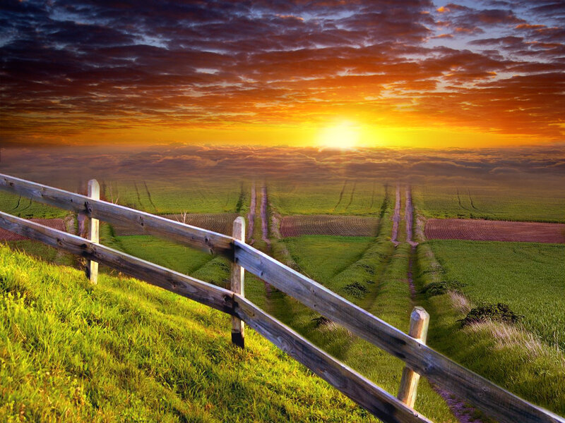 Sunset over Farmland — Orange, Serene