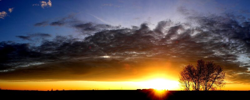 Sunset over Field — Blue, Dramatic, Photograph