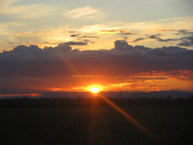 Sunset over Field — Orange, Dramatic, Photograph, Clouds, Sun