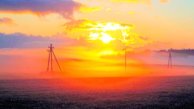Sunset over Field — Orange, Dramatic, Photograph