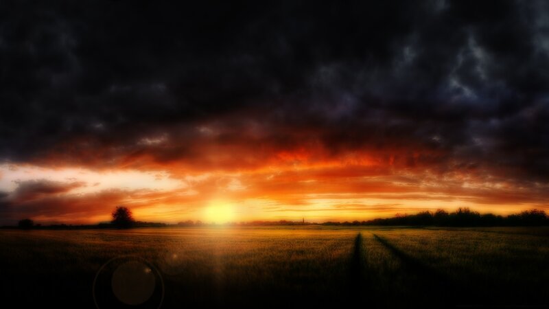 Sunset over Field — Orange, Dramatic