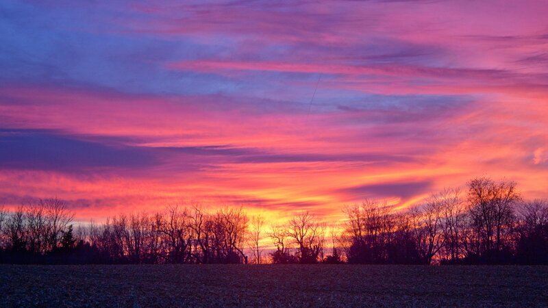 Sunset over Field — Purple, Dramatic