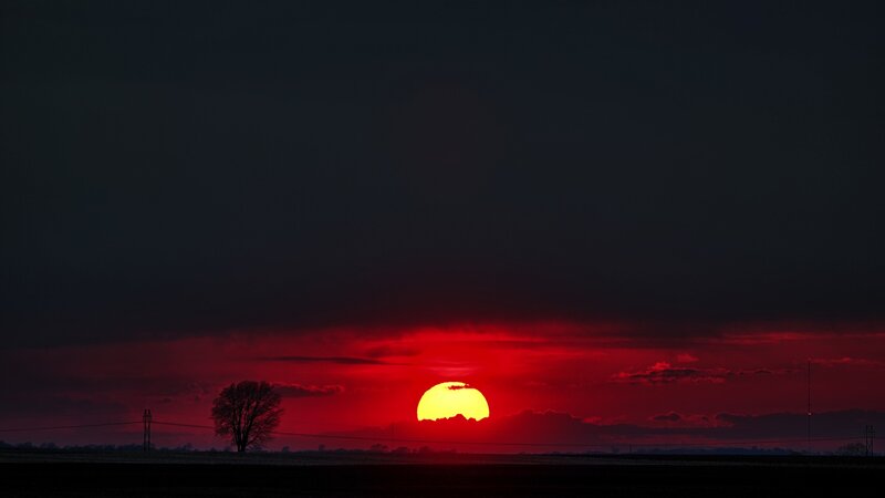 Sunset over Field — Red, Dramatic, Photograph