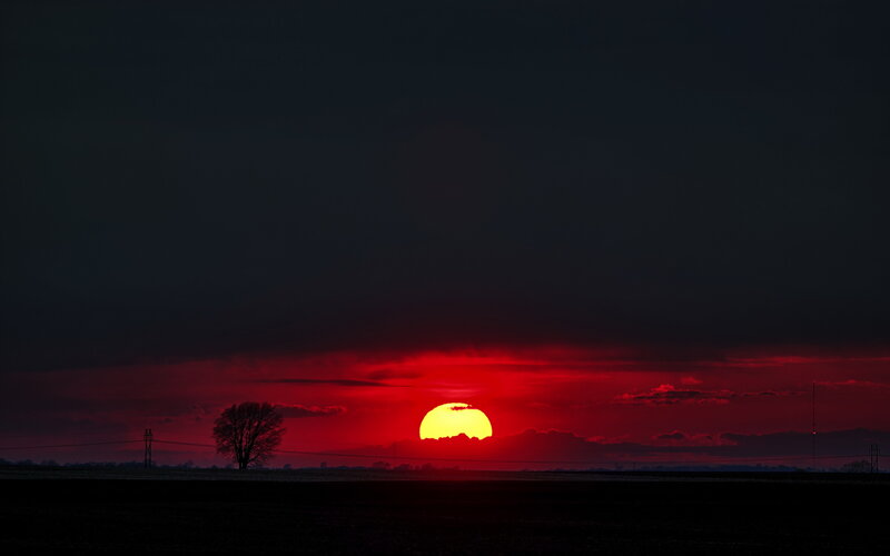 Sunset over Field — Red, Dramatic