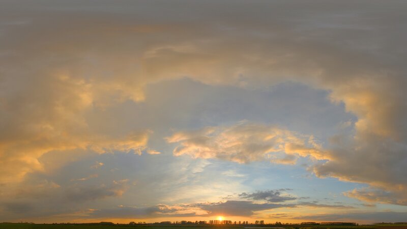 Sunset over Fields — Orange, Dramatic, Photograph, Clouds, Sun, Trees