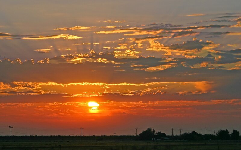 Sunset over Fields — Orange, Dramatic, Photograph, Clouds