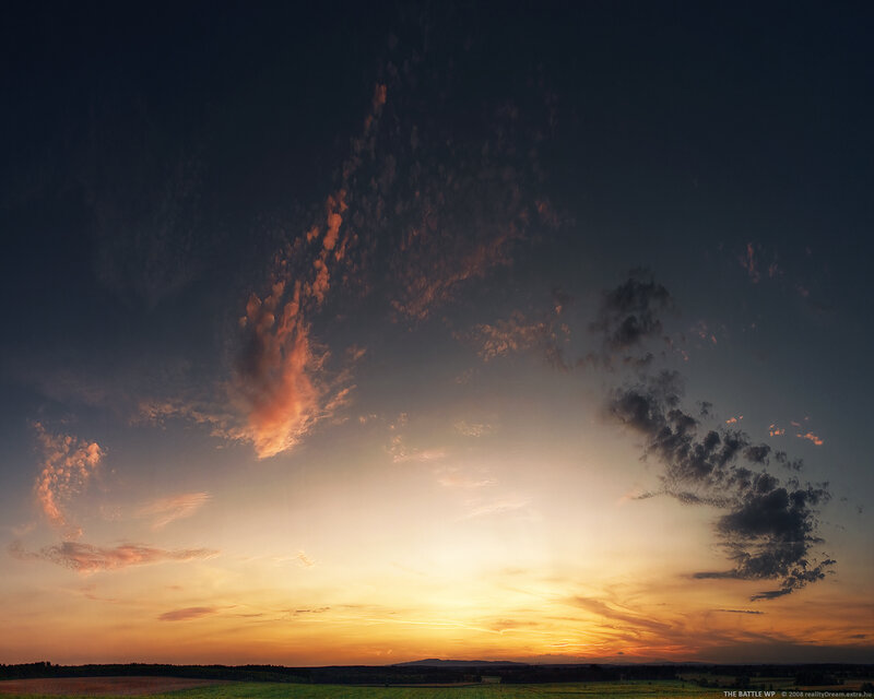 Sunset over Fields — Orange, Dramatic, Photograph