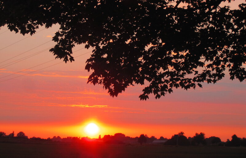 Sunset over Fields — Orange, Serene, Photograph